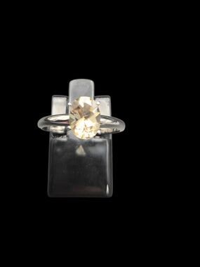 Sterling Silver 10K White Gold Champagne Oval Solitaire Ring Size 7